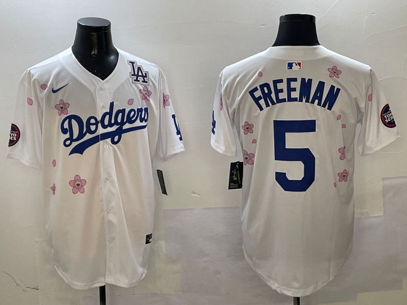 Men Los Angeles Dodgers #5 Freeman White Sakura Edition 2025 Nike MLB Jersey style 4->los angeles dodgers->MLB Jersey